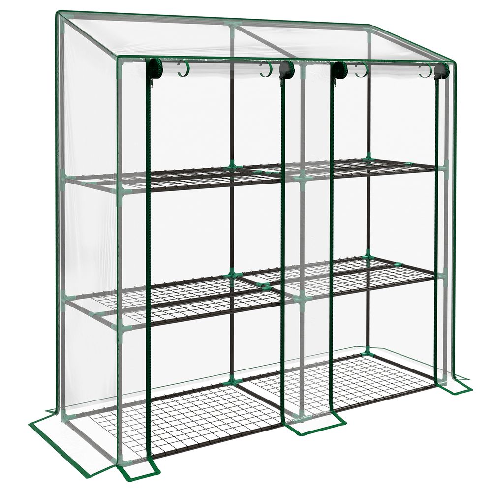 Outsunny 3-Tier Mini Greenhouse; 151H x 143W x 46Dcm; Clear; Protect Plants with Ease