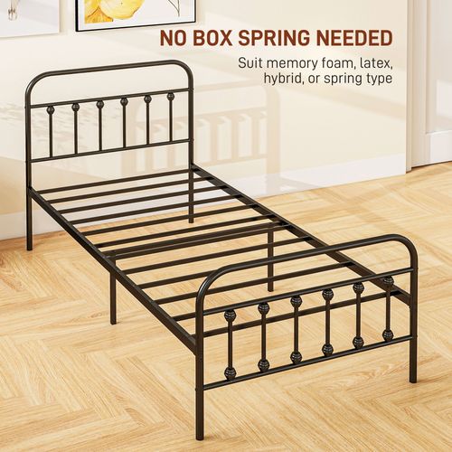 HOMCOM 3ft Metal Single Platform Bed Frame w/ Underbed Storage Headboard