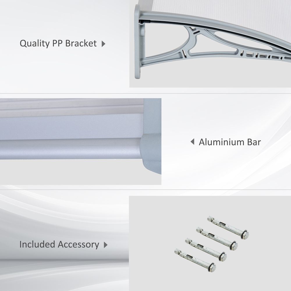 Premium 140Wx70L Door Awning Canopy - UV & Weather Resistant - Transparent/Silver