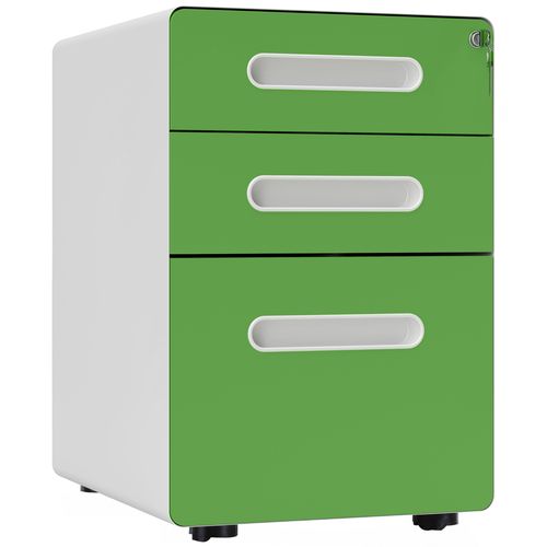 Vinsetto 3 Drawer Modern Steel Filing Cabinet w/ 4 Wheels Lock Box