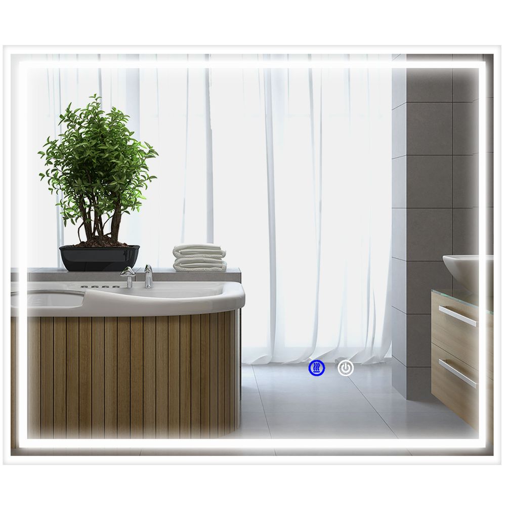 kleankin Dimmable Bathroom Mirror with LED Lights, 3 Colours, Defogging Film