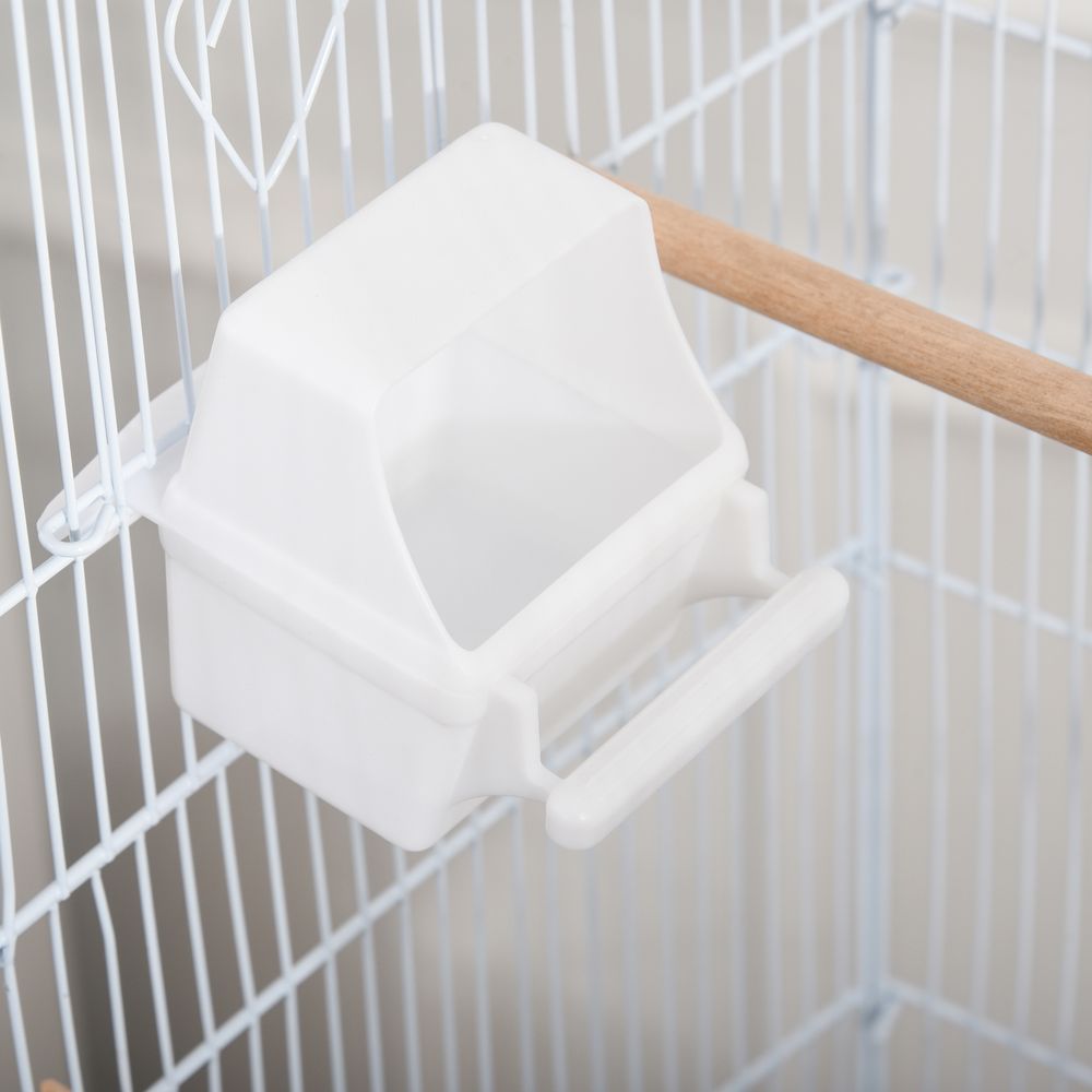 PawHut Bird Cage Budgie Cages for Finch Canary Parakeet with Stand Wheels Slide-out Tray Accessories Storage Shelf, White 46.5 x 36 x 157 cm