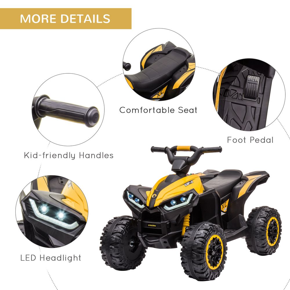 HOMCOM 12V Electric Quad Bike for Kids Ride On Car ATV Toy, with Forward Reverse Functions, LED Headlights, Music, for Ages 3-5 Years - Yellow