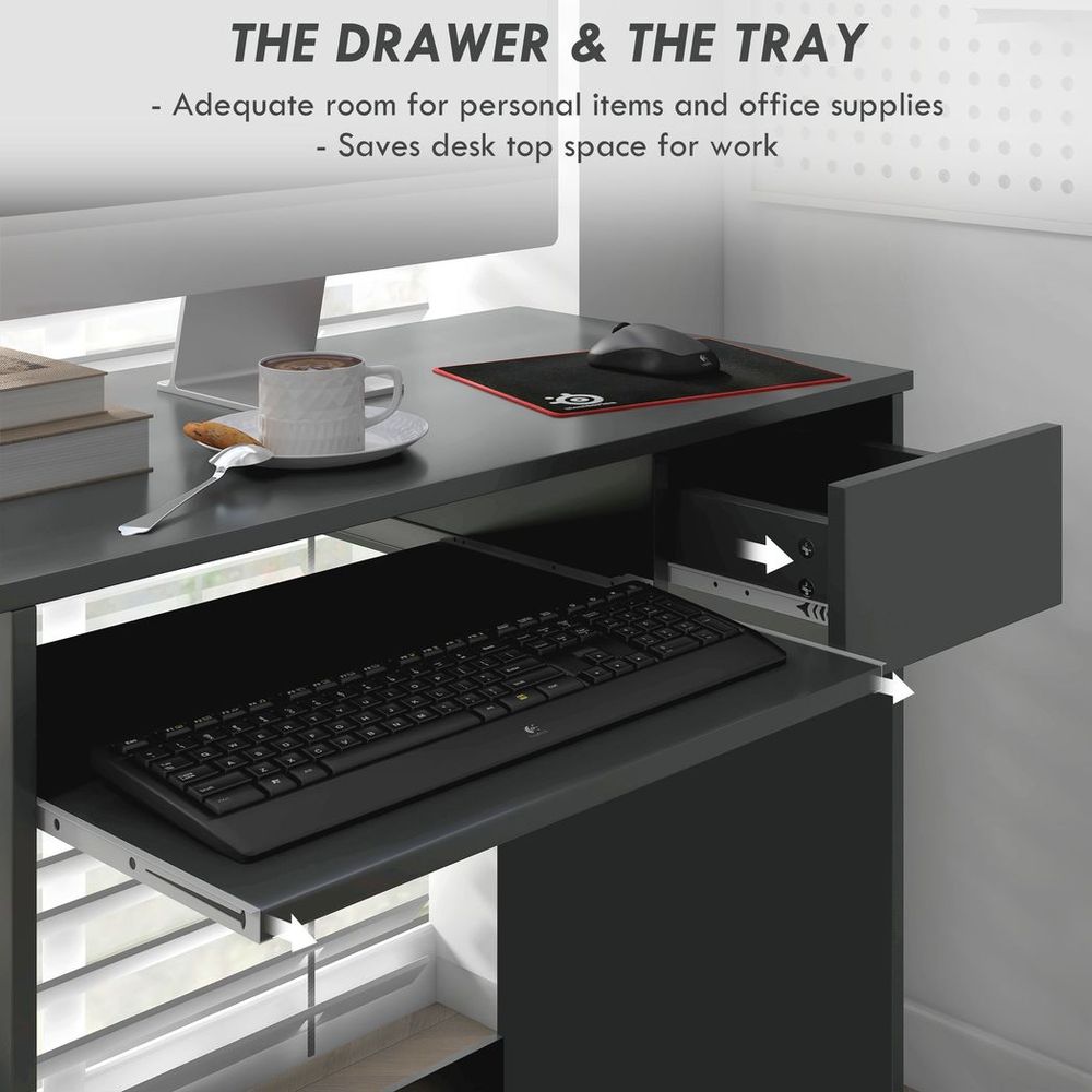HOMCOM Compact Computer Table, Grey: Space-Saving, Durable, Stylish - Ideal for Study, Office, or Bedroom