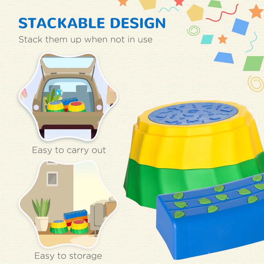 Outsunny 8 PCS Kids Stepping Stones Balance Beam w/Non-Slip Surface and Bottom, Stackable Stepping Stones for Toddler