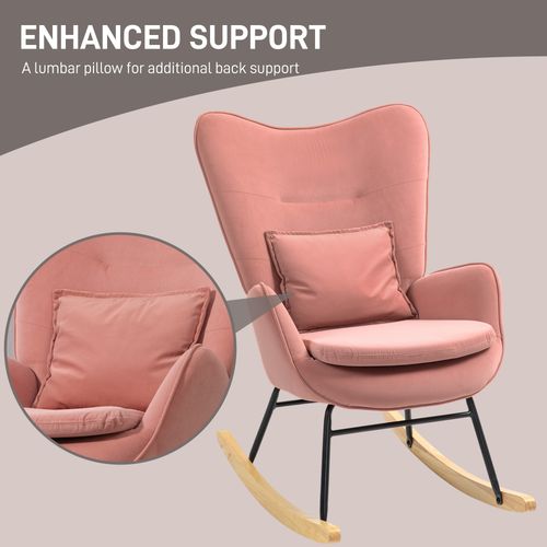HOMCOM Velvet Rocking Chair with Lumbar Pillow for Living Room Bedroom