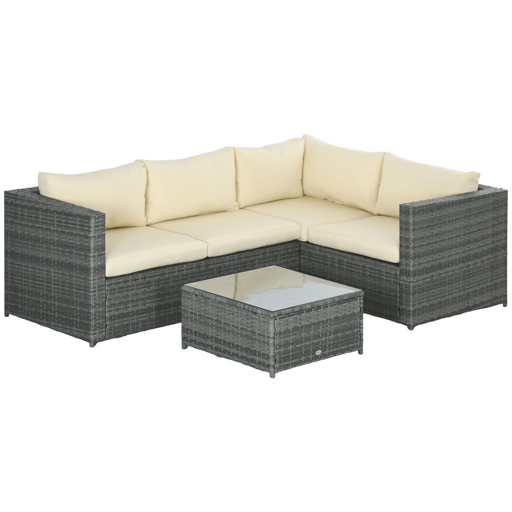 Premium Outsunny 3Pcs Rattan Corner Sofa Set | Garden Furniture + Cushion | High-Quality