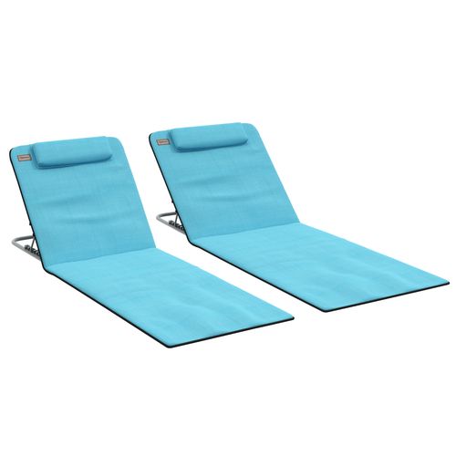 Outsunny 2 Pieces Outdoor Beach Mat Steel Reclining Chair Set Light Blue