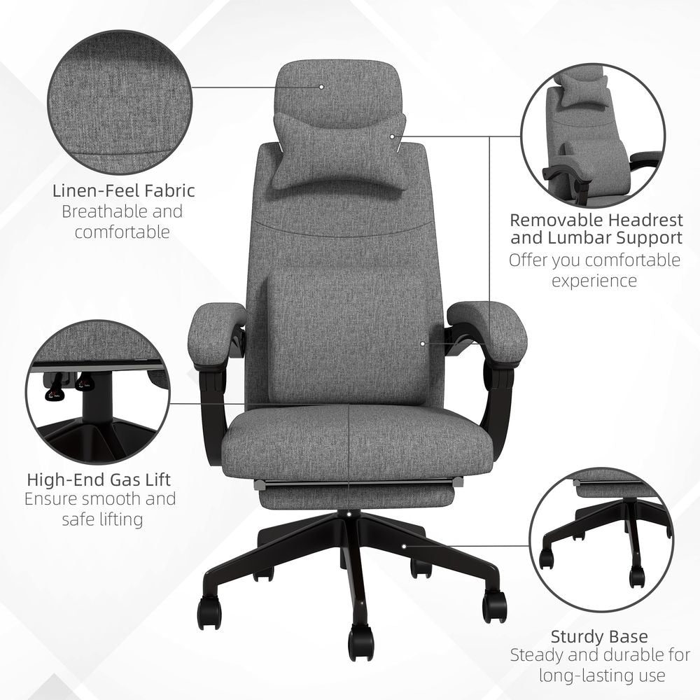 Vinsetto Home Office Chair Reclining Computer Chair w/ Lumbar Support Dark Grey