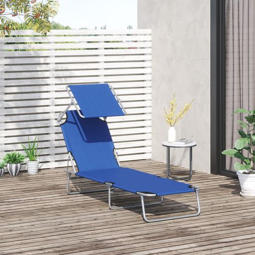 Reclining Chair Folding Lounger Seat & Sun Shade Awning Beach, Blue