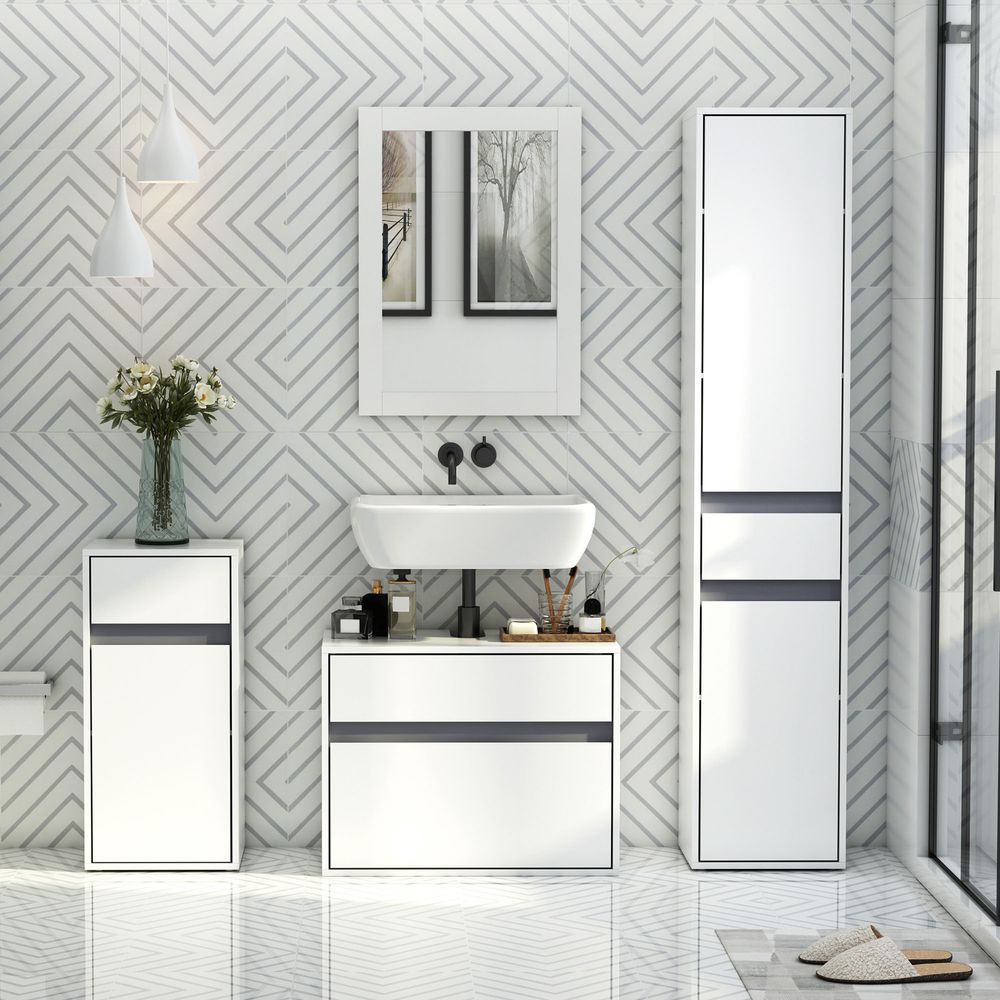 HOMCOM Modern Minimalistic Bathroom Storage Cabinet w/Drawer Cupboard Adjustable Shelf Door Home Organiser Sleek Beautiful Freestanding Compact White