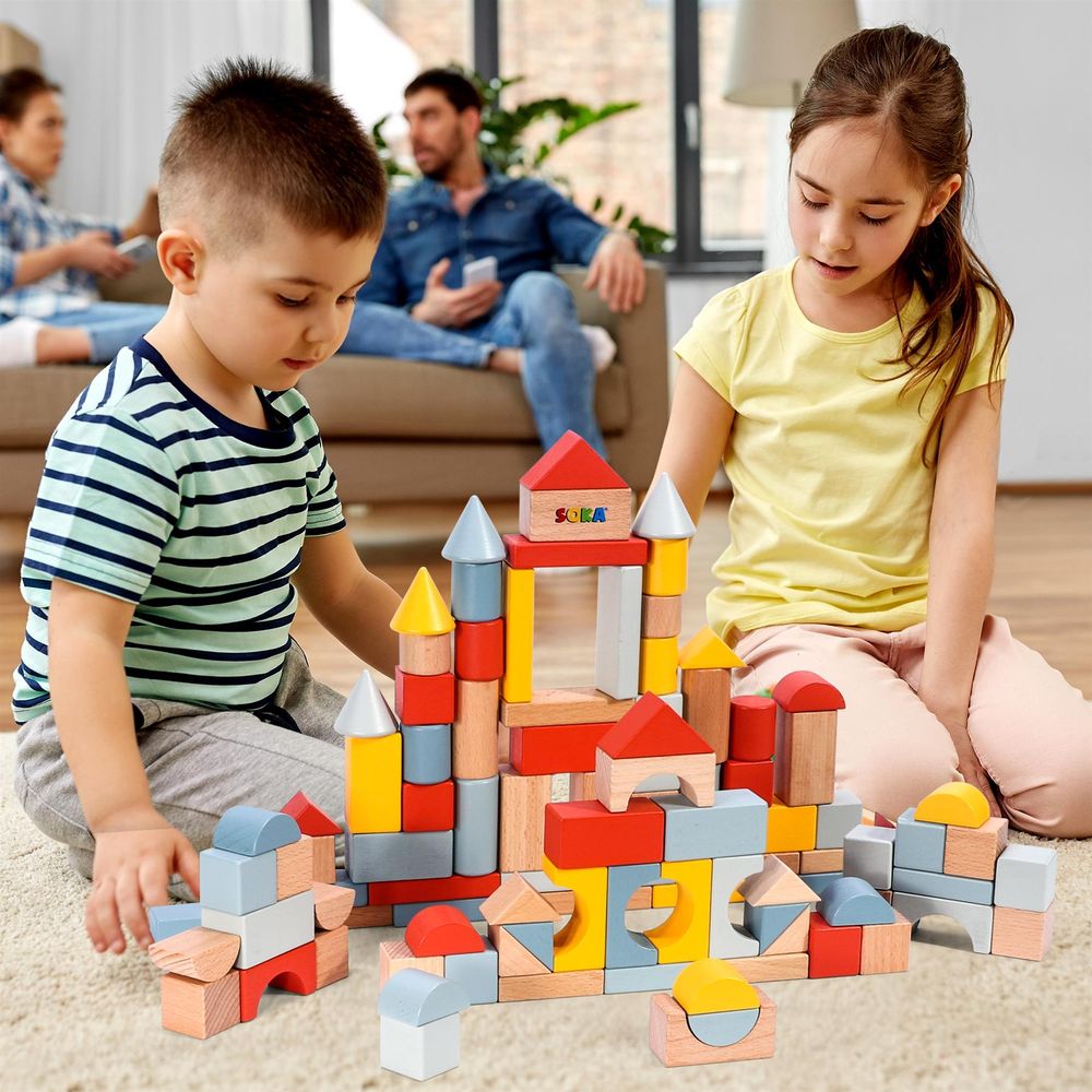 100pcs SOKA Wooden Blocks in New Color: High-Quality Construction Toy for Creative Kids 0000463
