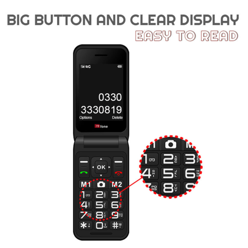 TTfone Red TT760 Flip 4G Mobile with USB C Mains Charger
