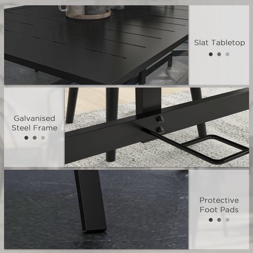 Outsunny Garden Dining Table with Steel Frame and Slatted Top for Balcony Black