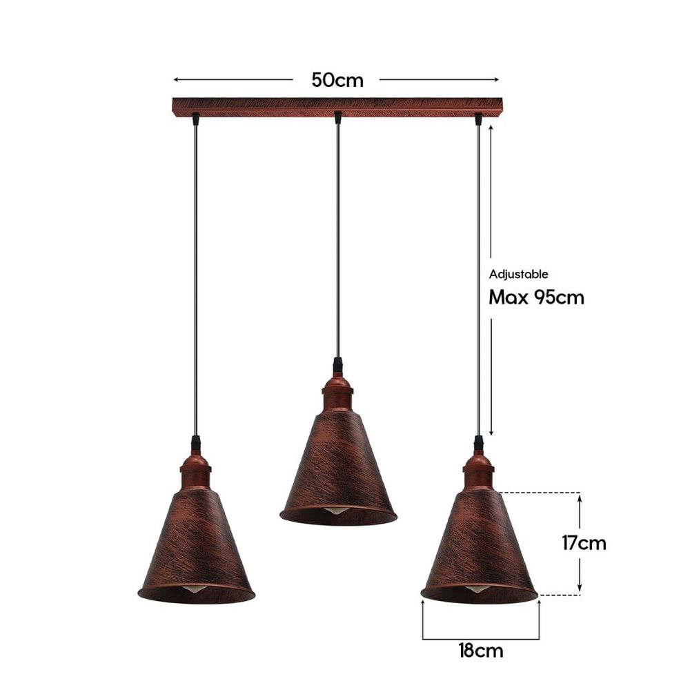 Vintage Rustic Red Pendant Light | Metal Brushed | E27 Base | Long Cone Shape Lamp Shade