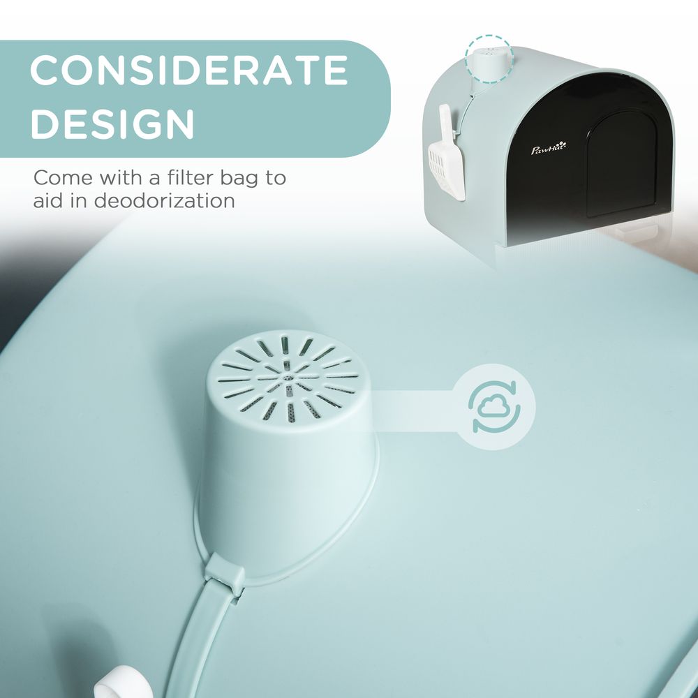 PawHut Cat Litter Box Kitten Litter Tray w/Hood, Scoop, Filter, Flap Door, 43 x 44 x 47cm - Green
