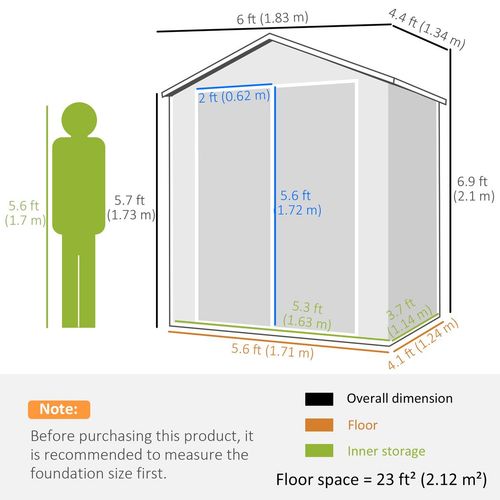 Outsunny Garden Shed 6'x4.5' Plastic Tool Storage House w/ Lockable Double Doors