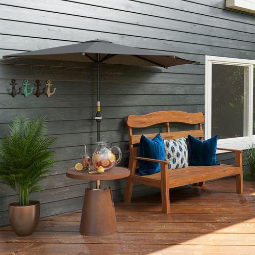 Outsunny 3(m) Half Round Parasol Garden Sun Umbrella w/ Crank Dark Grey