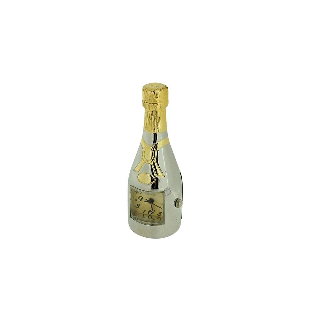Miniature Clock Two tone Plated Champagne Bottle clock Solid Brass IMP1031- CLEARANCE NEEDS RE-BATTERY