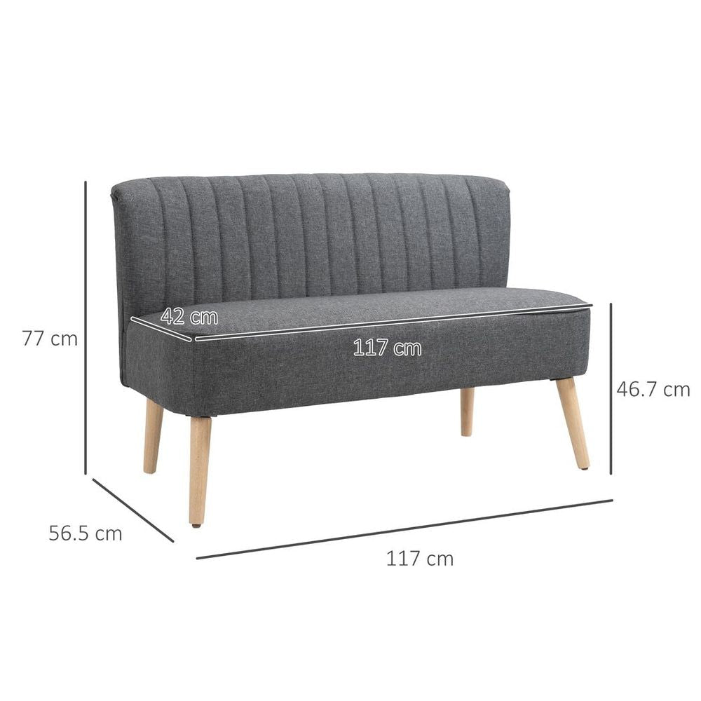 Modern Double Seat Sofa Loveseat Couch Padded Linen Wood Legs, Grey