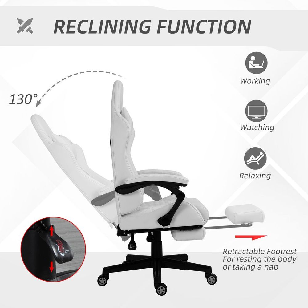 Premium White Racing Gaming Chair: PU Leather, Recliner, Home Office