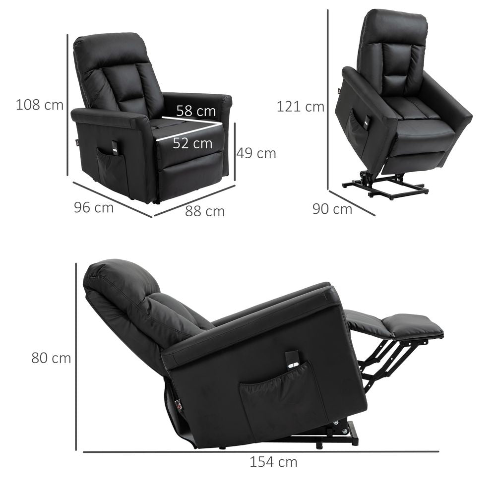 HOMCOM Lift Stand Assistance Chair Recliner Sofa PU Leather Extra Padded Design Electric Power w/Remote Black