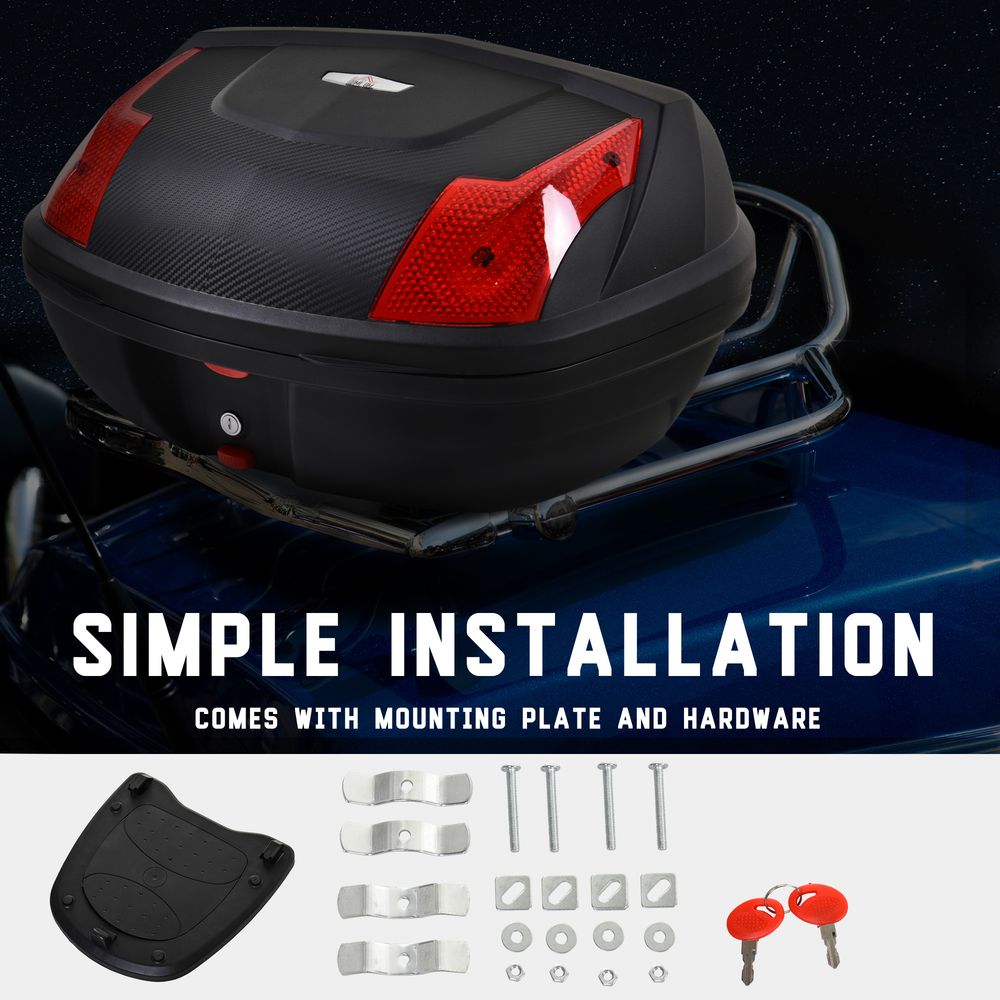 HOMCOM 48L Motorcycle Trunk Travel Luggage Storage Box Motorbike Accessory Large Storage Space for 2 Half Helmet - Black