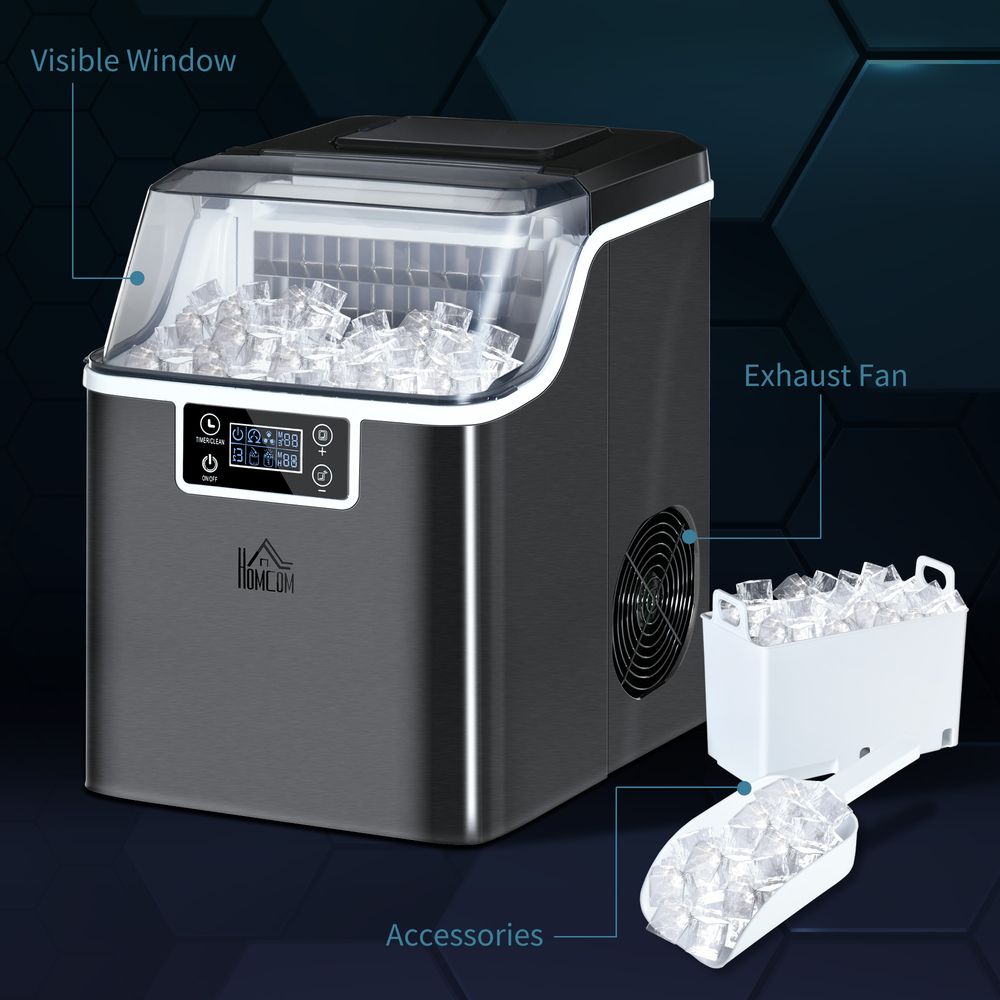 HOMCOM Ice Maker Machine - Compact, Fast, Adjustable Cube Size, Scoop - Black