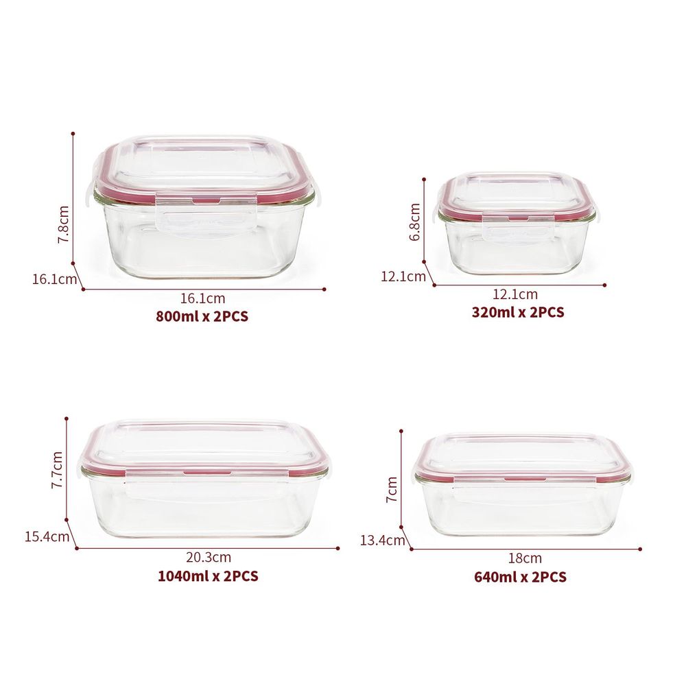 8-Pack Glass Food Containers - Airtight, Heat Resistant, BPA-Free - Perfect for Meal Prep & Leftovers