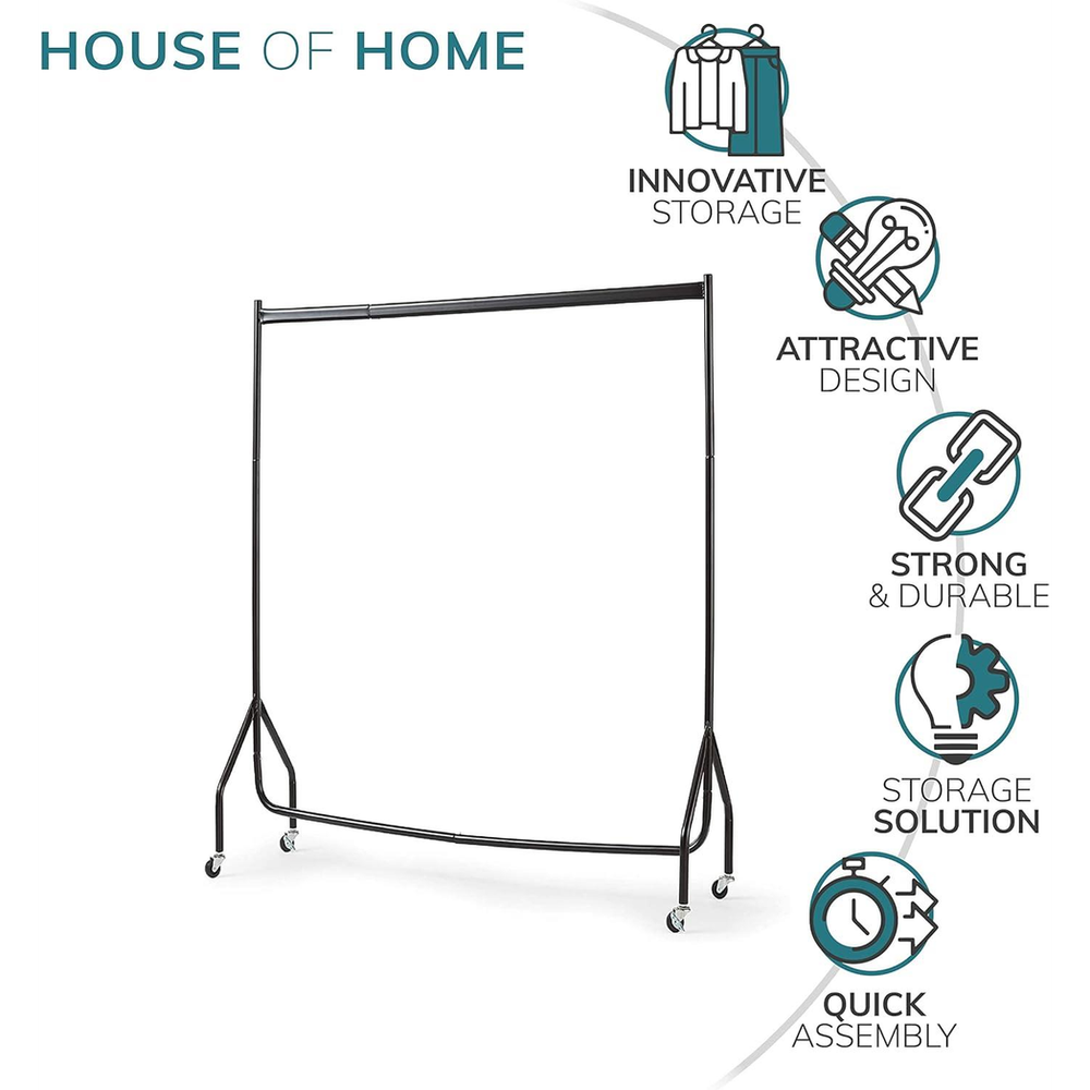 Superior Quality 4FT x 5FT Black Clothes Rail - Heavy Duty & Easy to Assemble - Extra Hanging Space