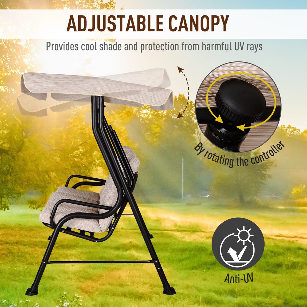 Durable Steel Frame 3-Seater Outdoor Swing Chair w/ Canopy - Beige