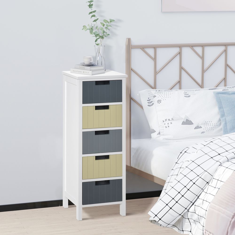 Simple 5-Drawer Storage Cabinet: Dining & Living Room - Multi-Colour Design, Handy Drawers, MDF Structure, Four Legs - 90.5H x 35L x 28Wcm