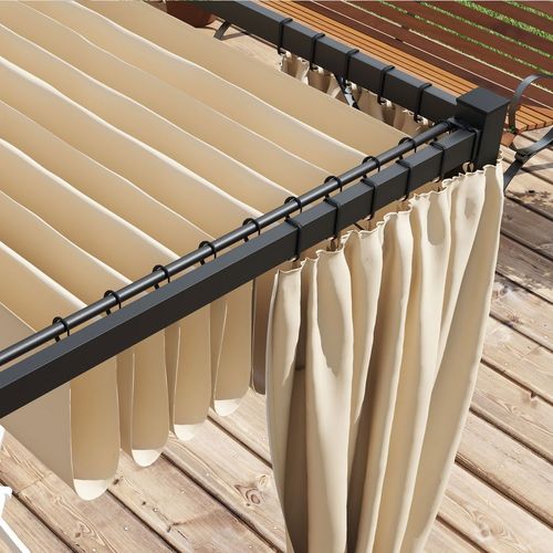 Outsunny 3 x 3(m) Pergola with Retractable Roof and Curtains, Beige