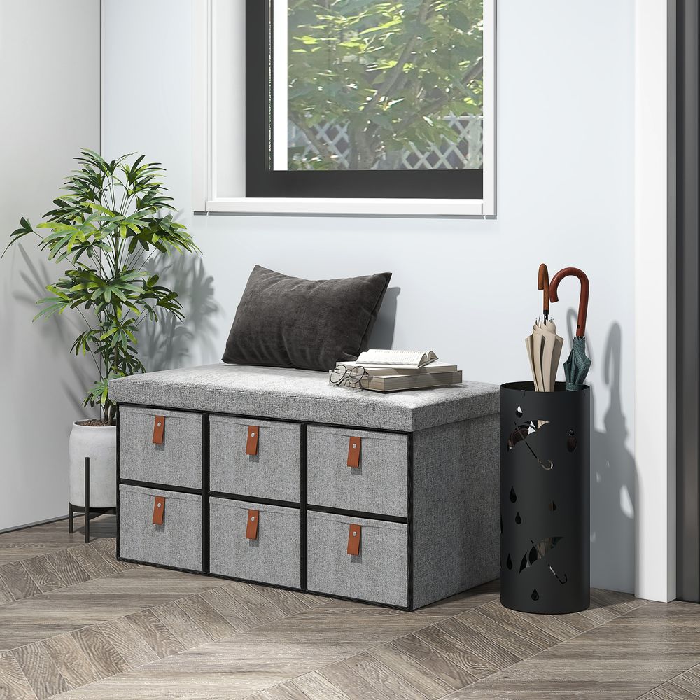 HOMCOM Shoe Bench with Cushioned Seat, 6 Fabric Drawers for Entryway Hallway
