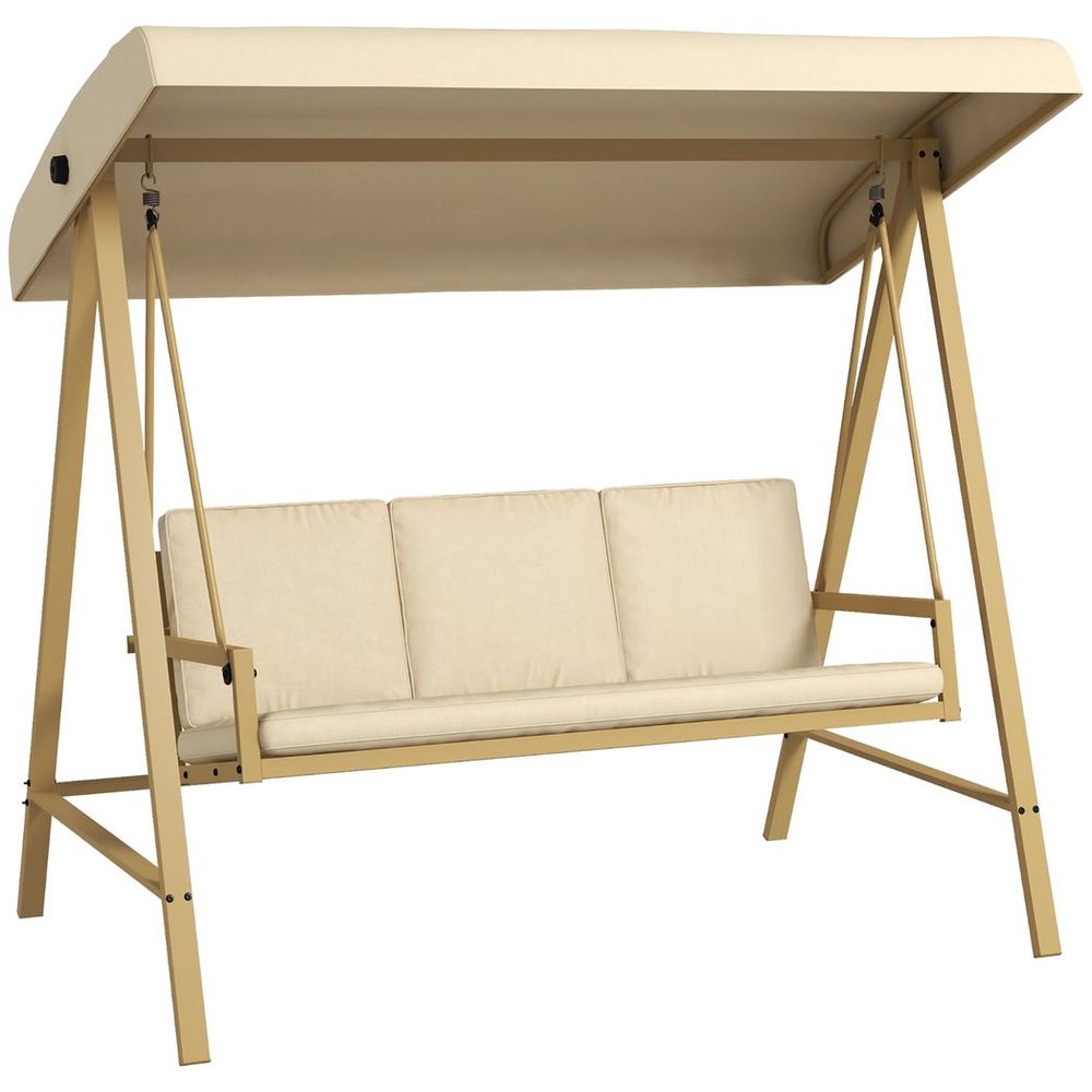 Outsunny 3 Seater Swing Chair, Adjustable Canopy&Cushions, Beige