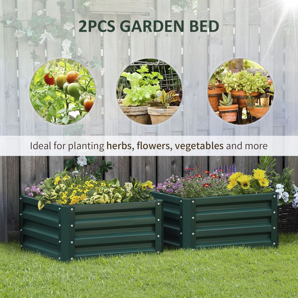 Outsunny 2-Pack Galvanized Raised Garden Bed - Easy Setup, Green - Superior Quality