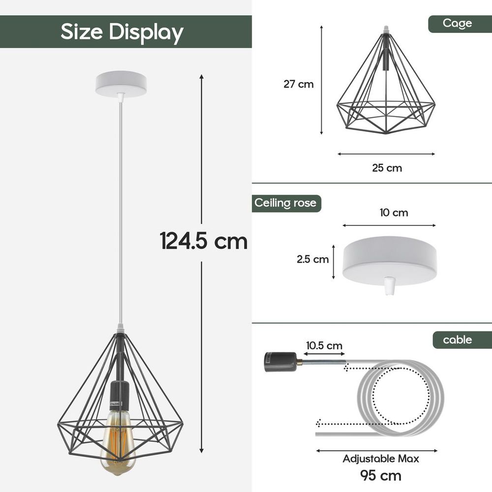 Vintage Industrial Red Cage Pendant Lamp - Vintage/Retro Style, E27 Base, Metal, 60W Max, Indoor Use
