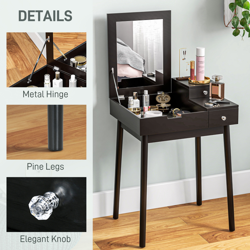 HOMCOM Dressing Table Vanity Desk Flip-up Mirror 2 Drawers, Black