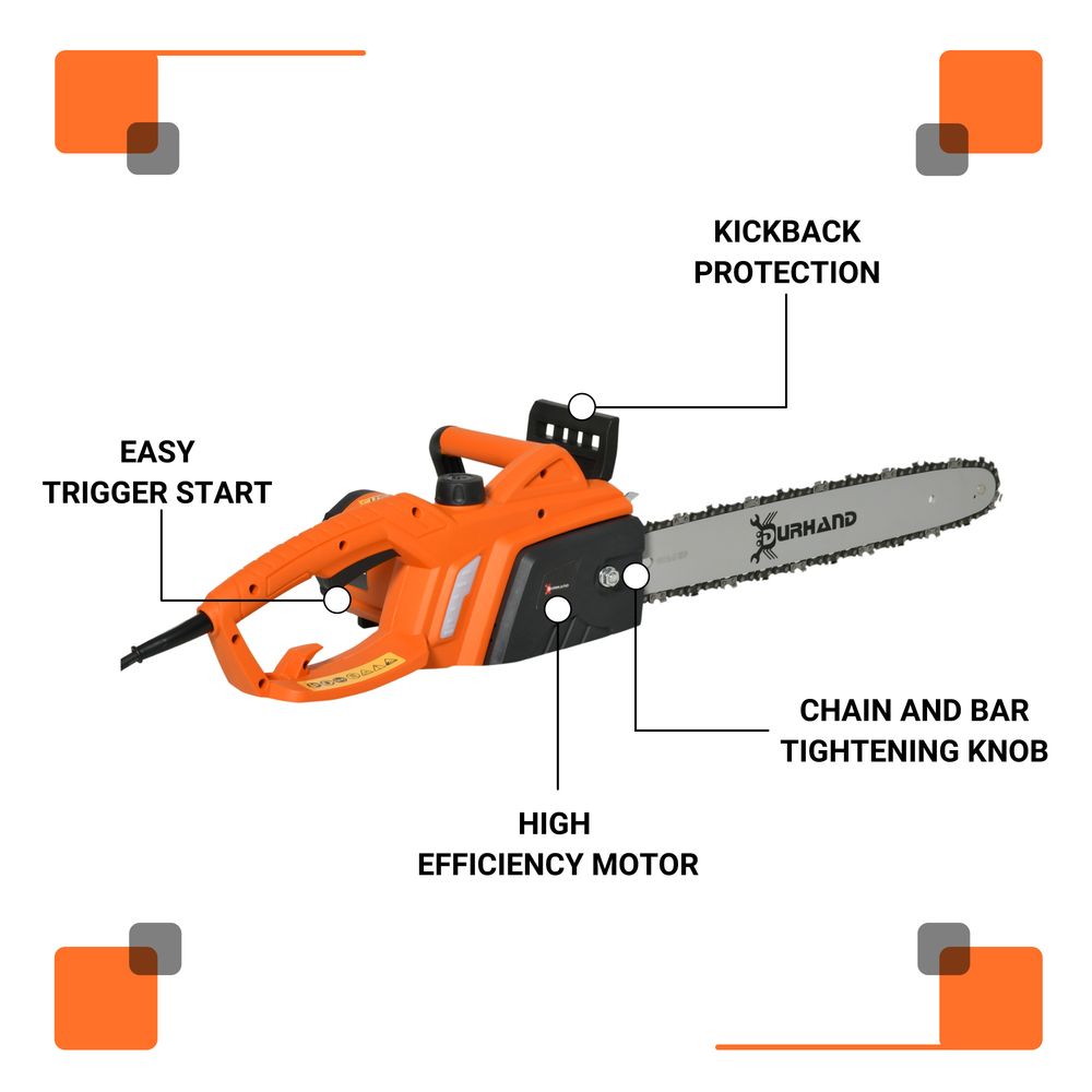 DURHAND Electric Chainsaw, 2000W, 40cm Blade - Orange