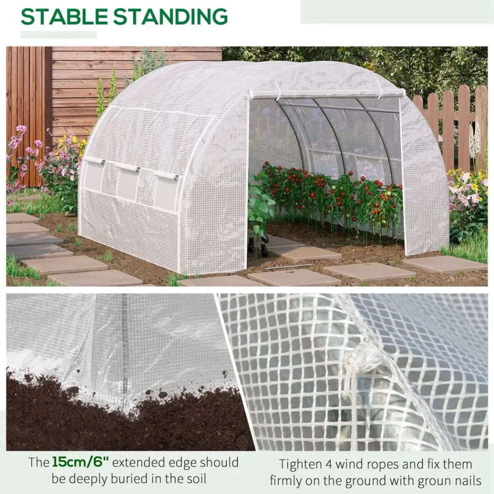 Premium 3x3x2m Polytunnel Greenhouse Tent - Steel Frame - White - High Quality - All Weather - Easy Access - Ventilated