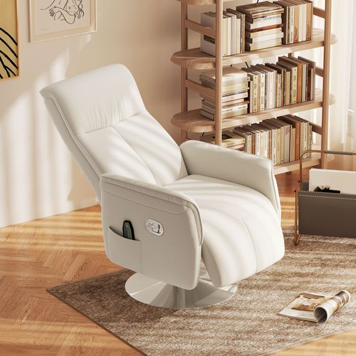 HOMCOM Massage Reclining Chair with Adjustable Backrest, Cream White