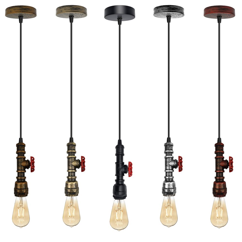 Vintage industrial metal pendant pipe light E27 fitting 95cm adjustable cable