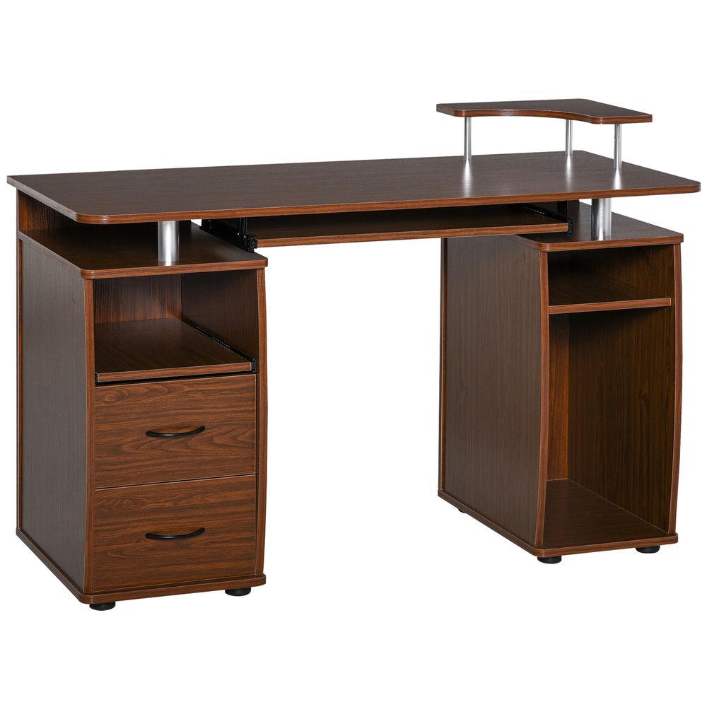 HOMCOM Computer Desk Office PC Table Workstation with Keyboard Tray, CPU Shelf, Drawers, Sliding Scanner Shelf, Brown 120 x 55 cm