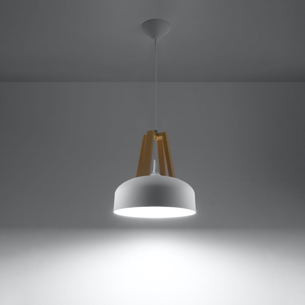 Modern Pendant Lamp: Steel & Wood Design, E27 Socket