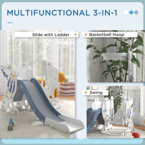 AIYAPLAY Space-Themed Slide and Swing Set for Kids w/ Basketball Hoop