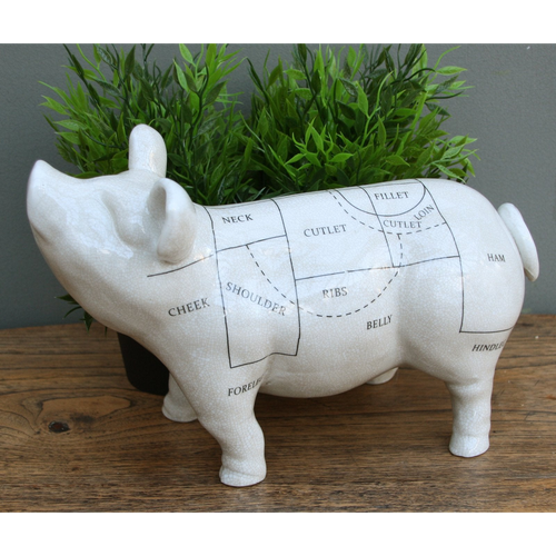 Ceramic Pig Ornament 32cm Butcher's Cuts Design Sculpture Home Decor Gift