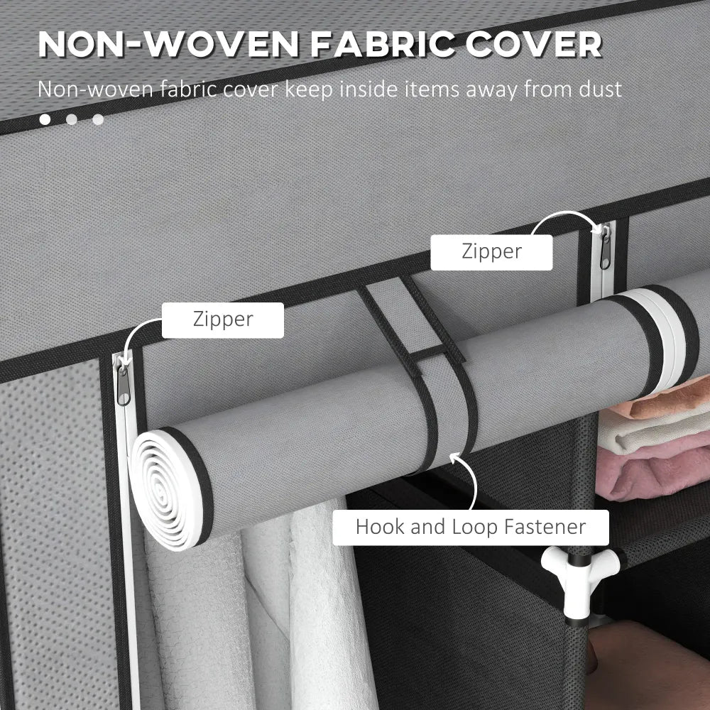 HOMCOM Portable Wardrobe - 5 Shelves, 3 Drawers, 2 Rails - Grey