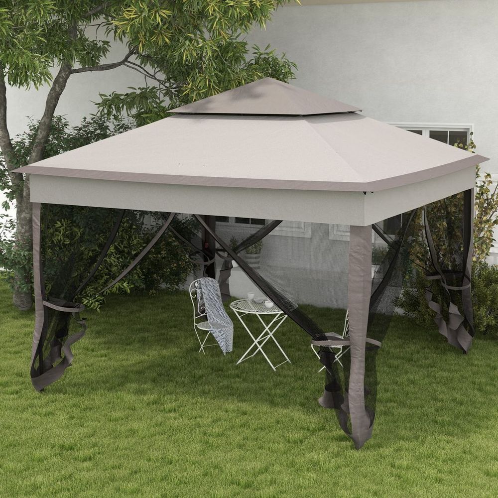 Outsunny Garden Folding Tent Heavy Duty Pop Up Gazebo for Party - Light Grey