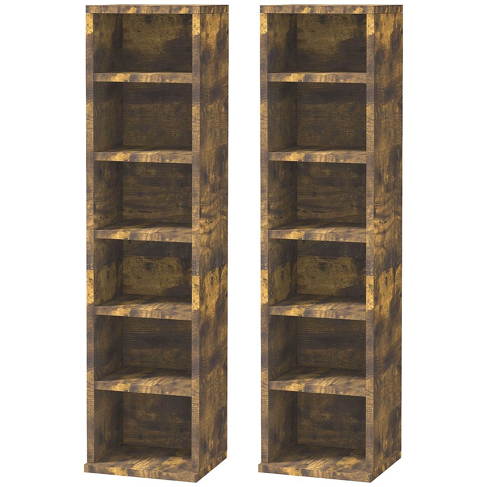HOMCOM Set of 2 CD Media Display Shelf Unit Tower Rack Adjustable, Rustic Brown