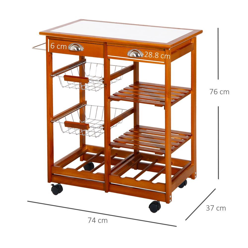 Premium Quality Wooden Kitchen Trolley with Wine Rack - Stylish, Compact, and Functional Design